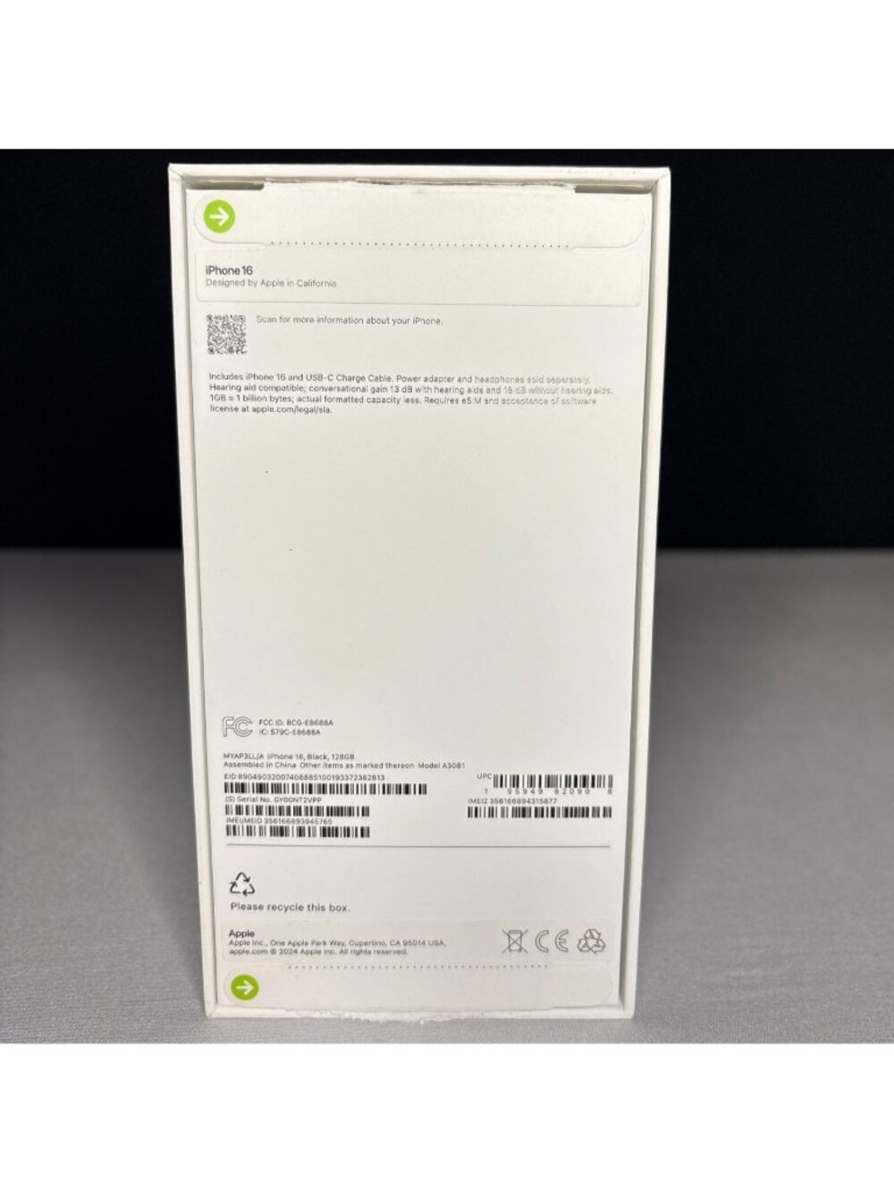 Apple iPhone 16 Black Empty Box Only  128GB Original Box Inserts Model A3081 - Picture 2 of 9